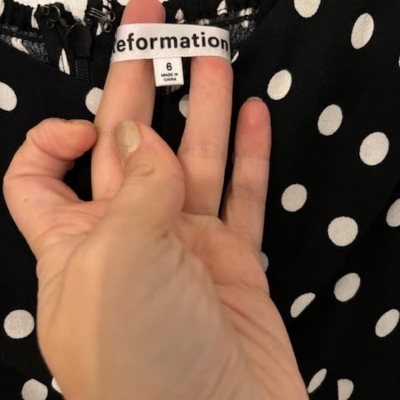 Reformation Black and White Polka Dot Midi  Bryson Dress - Picture 6 of 9